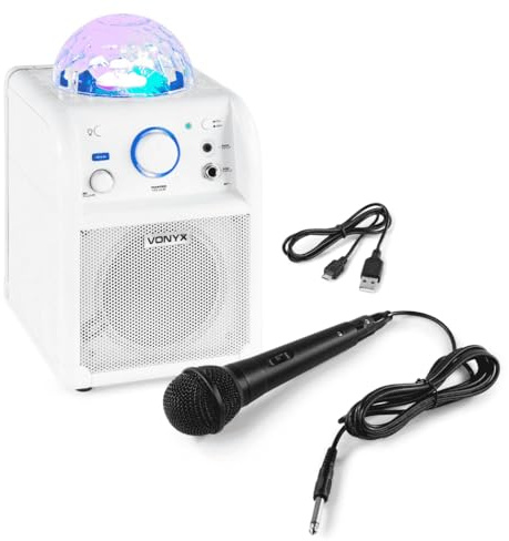 Vonyx SBS50W Karaoke Maschine Kinder – Tragbare Karaoke Anlage mit Akku, inkl. Mikrofon & LED-Lichteffekt, Bluetooth Musikbox für Kinder & Erwachsene, Mini Karaoke-Anlage mit Echo & Bassverstärkung