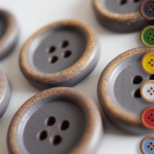 Vintage Holzknopf-Set – Naturholzknöpfe – 4-Loch-Knöpfe für Mäntel, Strickjacken, Pullover und Kissen (Grau, 2 cm (20 Stücke))