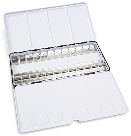 Honsell Boîte Vide en métal pour Aquarelle 36 Demi-ou 18 Bols Entiers avec Palette de mélange et Anneau pour Le Pouce