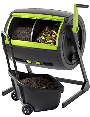 Moutta | Compostiera rotante a doppio cestello di grande capacità 245 litri + Carrello Raccolta Compost ● Semplifica e velocizza il compostaggio ● Anti-roditori