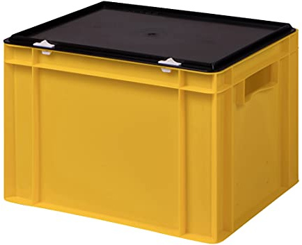 Stabil professionell förvaringslåda, stapellåda, eurolåda, stapellåda med lock, plastlåda, finns i 5 färger och 21 storlekar för industri, affärer, hushåll (gul, 40 x 30 x 28 cm)