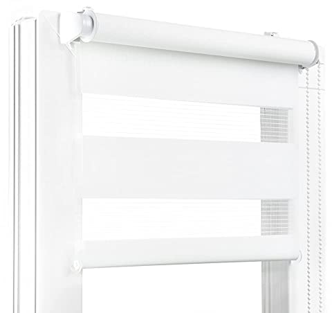Fenster DEKOR - Rollos für Fenster Weiß - Klemmfix Rollo ohne Bohren B40 x H150 cm - Doppelrollo mit Einer Breiten Auswahl an Größen und Farben - Blickdichte Rollos, einfach zu montieren