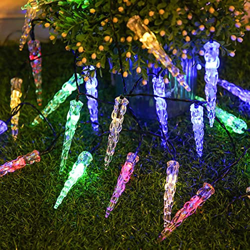KEEDA Solar-Lichterkette mit 50 LEDs, Eiszapfen, für den Außenbereich, Garten, Terrasse, Zaun, Weihnachtsdekoration (mehrfarbig)