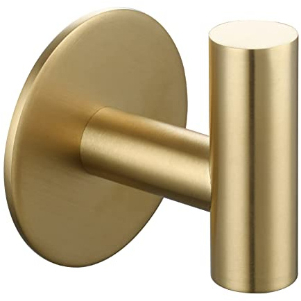 Tecmolog Handtuchhaken Selbstklebend Wandhaken Edelstahl Bademantelhaken Ohne Bohren Bad Gebürstetes Gold, SBH235J