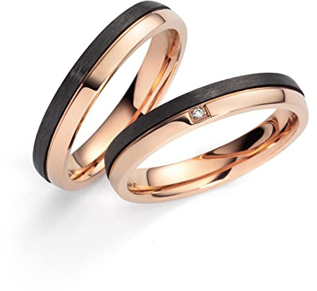 Schmuck Depot Anelli nuziali, anelli di carbonio in titanio, diamante, anelli per partner, fedi nuziali, anelli di nozze (incisione/custodia), EU, titanio carbonio, diamante