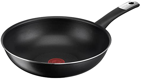 Tefal C38819 Hard Titanium Essential Wokpfanne 28 cm, Antihaftversiegelung mit Titanpartikeln, Thermo-Signal Temperaturanzeiger, spülmaschinengeeignet, Made in France, Schwarz