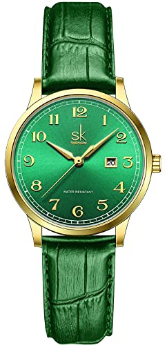 SHENGKE SK Klassische Business Damenuhren mit Edelstahlband und eleganter Damenuhr aus echtem Leder