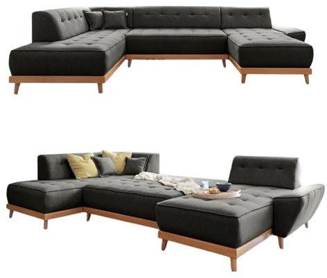 MIUFORM Dazzling Daisy U mit Bettkasten | 8 Sitzer Sofa | U-Form Links | 330 x 190 x 77cm Couch | Klappsofa mit Schlaffunktion | Wohnlandschaft (Anthrazit) | Sofa mit Schlaffunktion, Schlafsofa mit Bettkasten, Wohnlandschaft U Form, 330x190x77cm, Couch mit Schlaffunktion, Sofa Bed