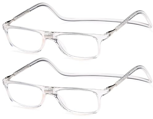 NEW VISION Lesebrille mit Magnetverschluss 2 pack, Lesebrillen, Bequem Magnetverschluss Vorne, Reading Glasses NV2904, Lesehilfe für Damen Herren (2TRANSPARENT, 2, x)