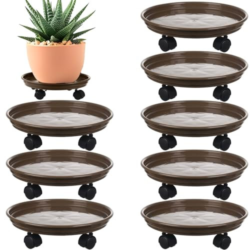 Pflanzen-Caddy mit Rollen, 30,5 cm, robuster Rollwagen mit Rollen, für drinnen und draußen, großer Schwerer Topfuntersetzer, Pflanzenbeweger, Braun, 8 Packungen