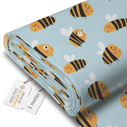 DreamRoots Segeltuch Wasserdicht - Polsterstoff Meterware 160 cm breit - Wasserabweisender Stoff 220 g/m2 600D - Markisenstoff Wasserdicht Meterware Bee Life 1M