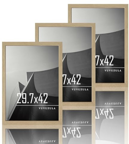 VUVUZULA Bilderrahmen A3 Holz Fotorahmen 30x42cm Holzrahmen MDF Rahmen DIN A3 Natur 3er Set