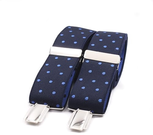 El mono con pajarita Bretelle uomo eleganti fatte a mano in Spagna. Bretelle da uomo per pantaloni | 3 clip extra-forti | Colore blu e Pois blue (Azul-Azulón)