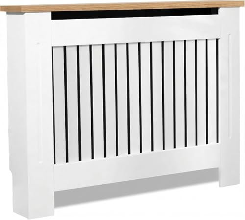 Blisswood Radiator Cover Vertical Pattern Slatted Radiator Covers MDF Wood Heating Covers Wood Top Shelf For Living Room Home Bedroom (White, Medium)