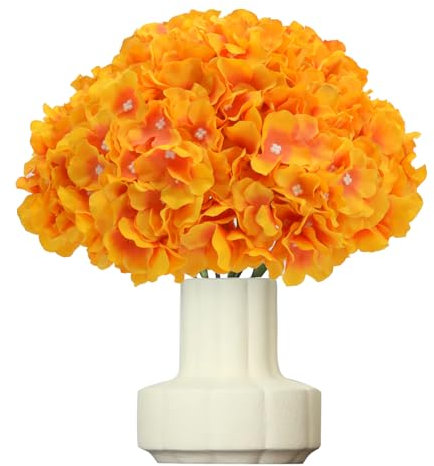 DH EYB Lot de 10 fleurs d'hortensia artificielles en soie avec tige pour mariage, fête prénatale, décoration de fête (orange)