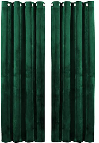 Hafaa Emerald Green Blackout Curtains for Bedroom – 66” wide x 90” drop Thermal Insulated Crushed Velvet Curtains for Living Room – Eyelet Room Darkening Curtains with 2 Tie Backs (168cm x 228cm)