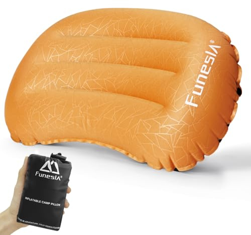 Funesla Campingkudde för vuxna barn, uppblåsbar kudde för camping, halkskydd kompakta uppblåsbara resekuddar ultralätta uppblåsningskuddar för fiske, backpacking, strand-Ultra 2.0 orange