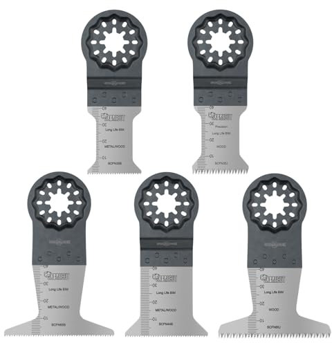 5 x SabreCut SCFNK5 Mix Bimetal (BIM) Long Life Multi Tool Blades Compatible with Bosch Fein Starlock/Starlock Plus and Starlock Max Multi Tool Fitting System and Accessories