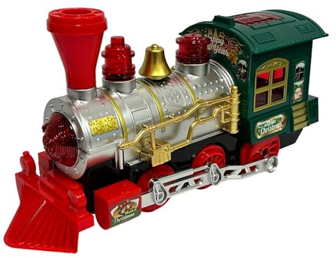 Treno Natalizio Locomotiva 29cm con Luci Suoni Fumo Musiche di Natale Movimento Bump & Go Maxi Locomotiva di Natale Trenino Giocattolo Treno Suoni Treno a Vapore Treno Bimbi Magico Trenino di Natale