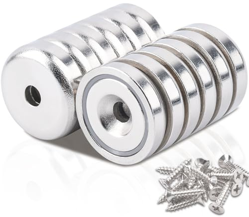 swihorab Neodym Magnete Extra Stark, 25mm 20KG Scheiben Magnete mit Kapsel, Stark Topfmagnet mit Loch, Senkkopf-Topfmagnet mit Schrauben und Stahlkissen für Küchen, 12Stück
