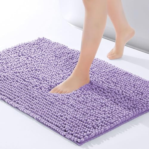 Hafaa Bath Mat Non Slip Anti Mould – Lilac Chenille Bathroom Mat 40 x 60 cm Machine Washable Bath mats Super Absorbent Extra Soft Fluffy Shower mat