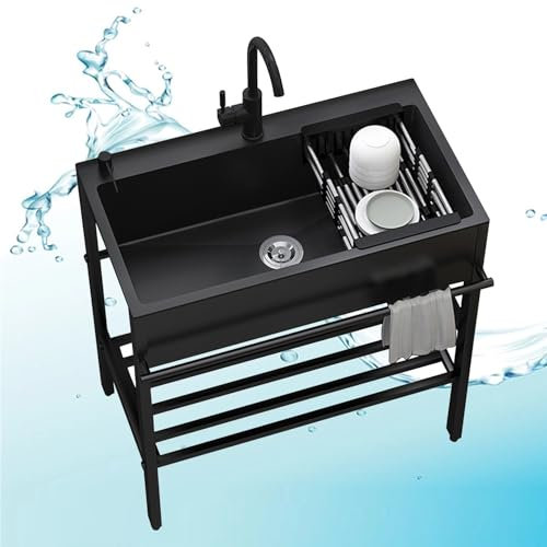 Lavandino Cucina 1 Vasca con Gocciolatoio,Lavatoio da Esterno,Lavello multifunzione con Mobile,Lavabo in Acciaio Inox con Set di Drenaggio e Dispenser Sapone,per Giardino Campeggio Bagno Commerciale (