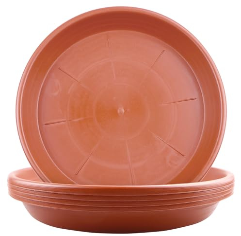 LIKOSO 5 Pezzi Sottovaso Rotondo Sottovasi Rotondi Rosso Mattone in plastica per Piante da Interni ed Esterni Sottovaso Bonsai, Fiori, Giardini e Orchidee - 19 cm