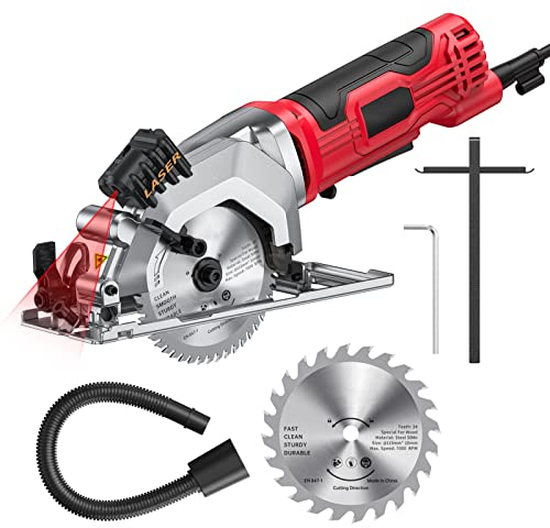 Mulcort 4.8A Mini Kreissäge 4-1/2 Zoll Kompakte Kreissäge 3700 U/min Elektrische Kreissägen mit Laserschneidführung für Fliesenschnitte in Holz und Kunststoff Rot EU