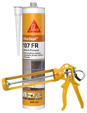 SIKA - Mastic acrylique pour joints & fissures - Spécial maçonnerie, portes, fenêtres -Int & Ext - Blanc- 300ml + Pistolet d'application