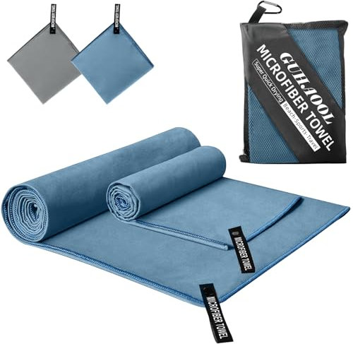 GUHAOOL Set di 2 asciugamani in microfibra, asciugamano grande (180 x 80 cm) + piccoli asciugamani (100 x 50 cm), compatto ad asciugatura rapida, per sport, viaggi, yoga, campeggio, spiaggia, palestra