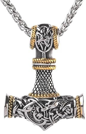 Thorshammarralsband, vikingahalsband, herrhalsband, rostfritt stål, vikingahalsband för män, nordiskt vikingahange för pojkar, med presentforpackning