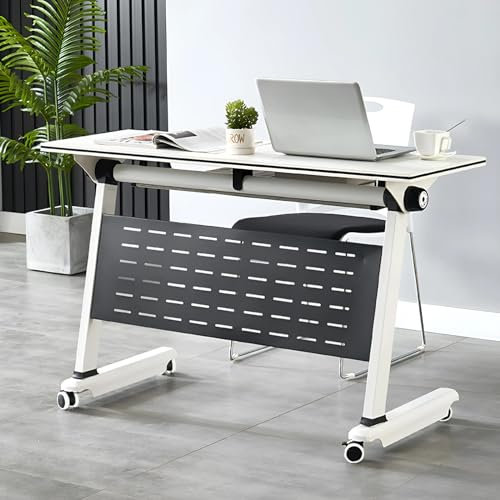ZanyCajole Schreibtisch Weiß Faltbare Konferenztisch mit Rollen,Mobiler Computertisch Rollbarer Besprechungstisch, Geeignet für Büro, Besprechungsraum, Klassenzimmer (M1612Y, 2pcs140cm)