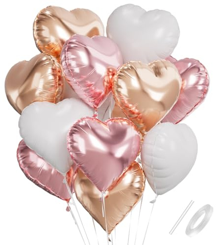 Herz Folienballons, 18 Zoll Herzluftballons Rosa Weiß Roségold, Herz Luftballon Helium, Herzballons Roségold Herzform Folienluftballon, Herzluftballons Hochzeit Romantisch Valentinstag Geburtstagsdeko