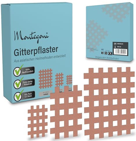 Gitterpflaster Mix Größe 136 Stück, Akupressur Pflaster, Akupunkturpflaster mit starke Klebe, Hautfreundliches gittertape zur Akupressur mit Anleitung, Cross Tape (Typ A, B, C - Mix (136 Stück))