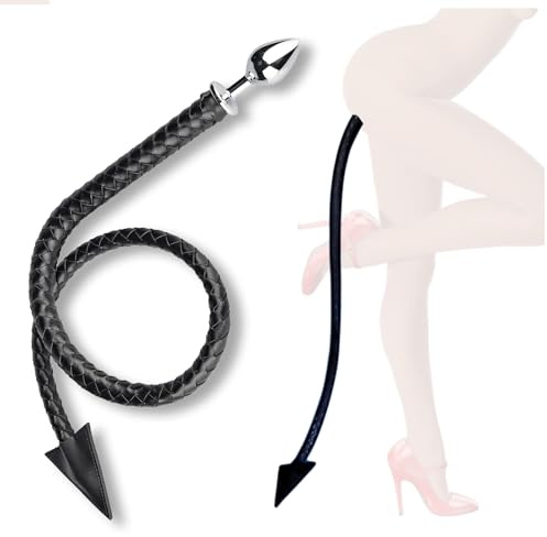 Butt Anal Plug with Devil Tail 108cm, ZEOABSY 2 in 1 Stainless Steel Buttplug 3.5cm with Leather Whip Tail for Couples Play, Sexy Tail Plug for Adult, Sex Toys Flirt for Women Men Extreme Love