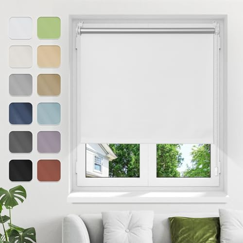 Verdunkelungsrollo ohne Bohren Klemmfix B65xH140cm Weiß Verdunklungsrollo Fensterrollo Thermorollo Rollo Seitenzugrollo Klemmrollos für Fenster | Verdunklungsrollo Fensterrollo Thermorollo Rollo Seitenzugrollo Klemmrollos für Fenster