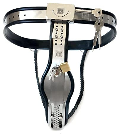 Edelstahl Keuschheitsgürtel Frau mit Vorhängeschloss, Metall Bondage Unsichtbare Damen Keuschheit Hosen Sm Fesseln Keuschheitskäfig Erwachsene Sex Spielzeug für Frauen,Schwarz,Taille120~130cm