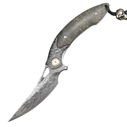 LMTYJZRY Klappmesser einhandmesser Ultrascharfes Damast Damaststahl Hochwertiges Klappmesser, Einhandmesser for Messerliebhaber Und Outdoor-Enthusiasten Survival Knife Einhandmesser