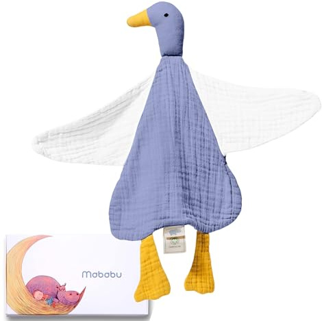 Mababu Schmusetuch Baby Musselin – Bio-Baumwolle & Oeko-TEX® – Kuscheltier Ente – Geschenk zur Geburt, 4-lagig, extra weich, für Neugeborene, Jungen & Mädchen, waschbar, als Schnuffeltuch