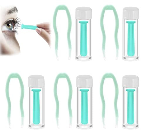 SHUOHONG 5 Applicateur Ventouse Lentille Rigide, Ventouse Lentille Souple Silicone, Adapté pour Lentilles Rigides et Souples avec 5 Pince à Épiler et 5 Flacon de Rangement, pour Maison Voyage (Vert)