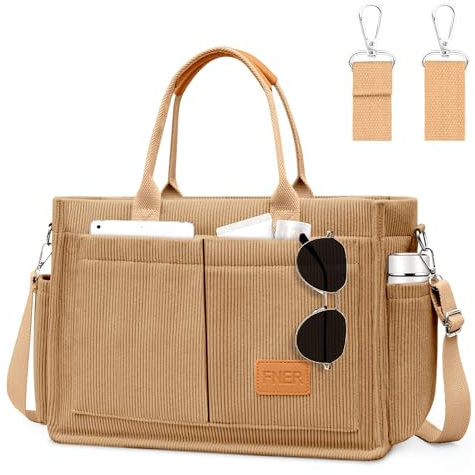 Tokeya Handtasche Damen Cord Umhängetasche Damen Groß Tote Bag mit Mehrere Taschenfach, Kord Shopper Tasche Damens, Crossbody Bag Frauen Schultertasche für Arbeit Büro Reisen Einkaufen Schule, Khaki