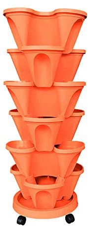 Stapelbarer Blumentopf für Kräuter, Erdbeeren und Blumen, 6 Ebenen, vertikal, stapelbar, Pflanztöpfe mit 33 cm Untersetzer