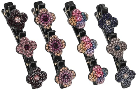 VroxdrezLot de 4 Barrettes à Cheveux avec Strass Scintillants Tressés, Pinces Élégantes à Double Couche pour Femmes et Filles, Accessoires Chic pour Coiffures du Quotidien ou Occasions Spéciales