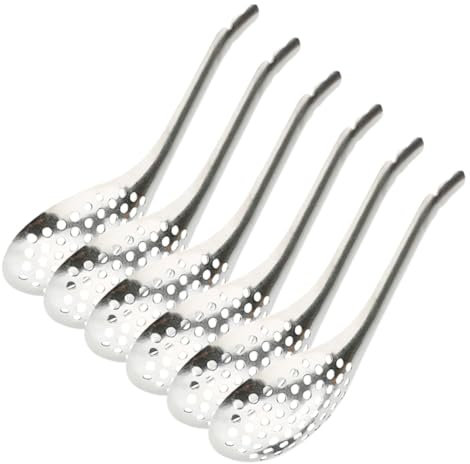 SOLUSTRE Cucharas Ranuradas De Acero Inoxidable Para Caviar Pequeñas, 6 Unidades, Utensilios De Cocina Para Esferificación y Presentación Gourmet