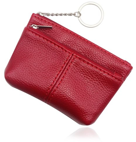Coin Purse,Purses Women Zipper Pocket with Key Ring, Women Double Zipper Card Holder Wallet with 3 Compartments (RED)