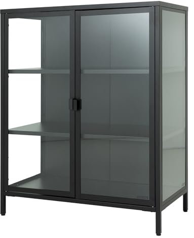 Riess Ambiente Industrial Vitrine DURA Steel - 105cm - transparent schwarz - Glas Metall - Schrank 2 Türen 3 Regalböden