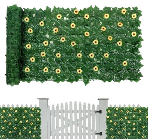 Écran d’intimité Artificielle, Écran de Clôture de Lierre Artificiel, Brise Vue Feuille Artificielle avec sunflower, pour Jardin, Balcon, Décoration Murale 100x300cm