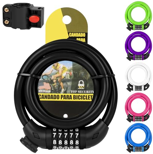 Ainiv Antivol Vélo 120 cm x 12 mm, Cadenas de Velo, avec Combinaison Réinitialisable à 5 Chiffres, avec Support de Montage, pour Vélo, Scooter électrique, Moto et Clôture - Noir