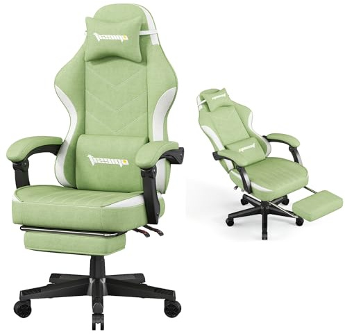 Opiesit Gaming Chair,Computer Chair with Pocket Spring Cushion,Ergonomic Office Chair with Footrest,Height Adjustable Video Gamer Chair with Lumbar Support for Adults (No Massage, Green)