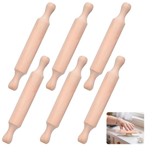 Mini Rolling Pin,6 PCS Wooden Rolling Pins,Mini Non-Stick Playdough Rollers for Baking,Crafts & Cookie Making,Small Dough Rollers with Handles, Rolling Pin Great for Kitchen Fun(5.5 inch)